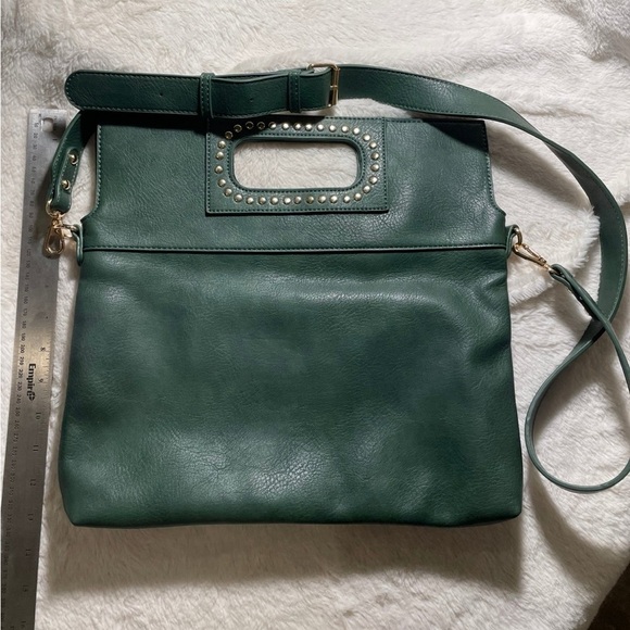 Ah-dorned large adjustable‎ green studded Crossbody designer bag - Picture 1 of 4